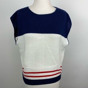 VINTAGE 1980s Nautical Sailboat Sweater Colorblock Short Sleeve - Medium/Large